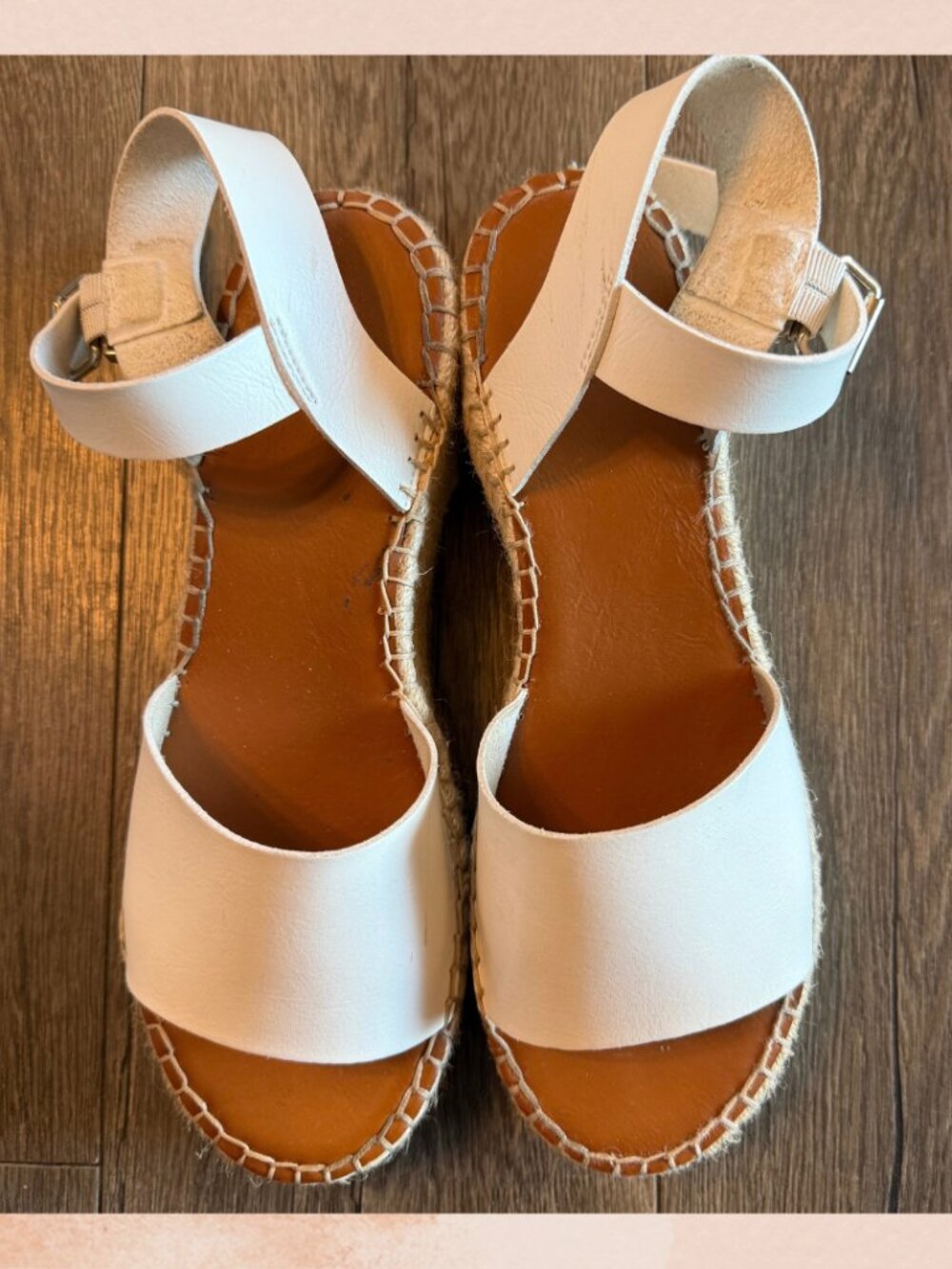 Aldo White Faux Leather Ankle Strap Wedge Espadrille Sandals